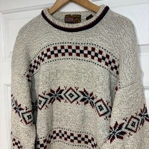 VTG 80s 90s Cotton Authentic Knitwear Mens L Nordic Fair Isle‎ Sweater Made USA